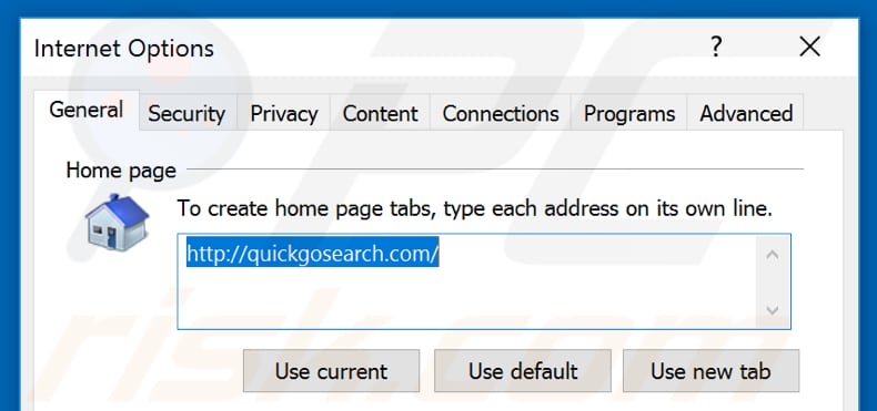 Removing quickgosearch.com from Internet Explorer homepage