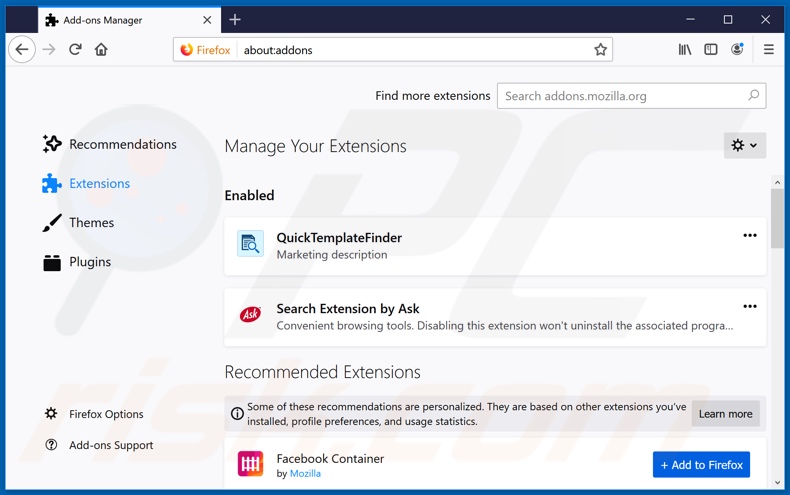 Removing hp.myway.com related Mozilla Firefox extensions