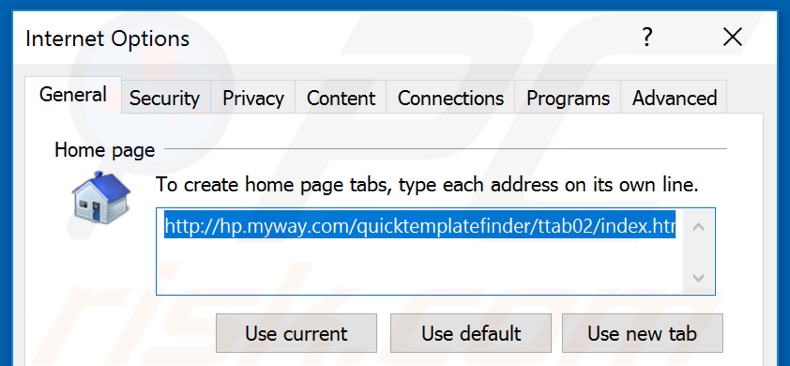 Removing hp.myway.com from Internet Explorer homepage