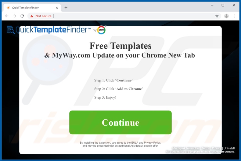 Website used to promote QuickTemplateFinder browser hijacker