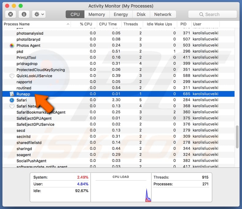 Runapp adware process in Activity Monitor