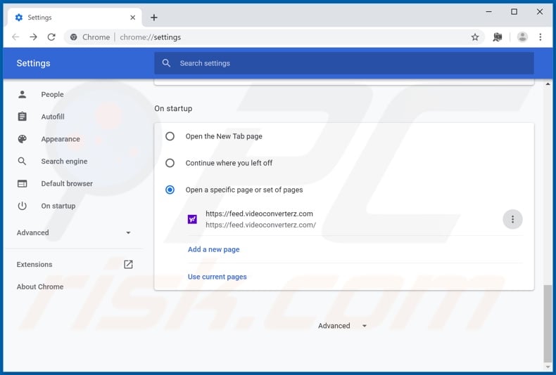 Removing feed.videoconverterz.com from Google Chrome homepage