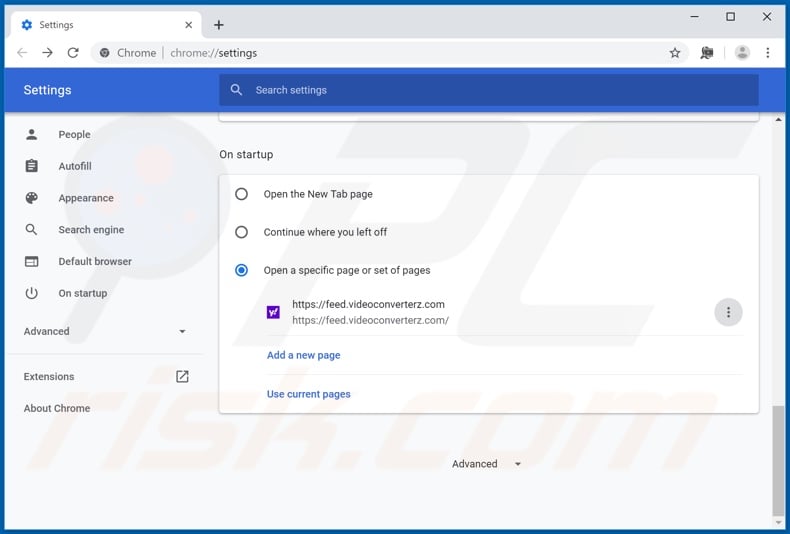 Removing feed.videoconverterz.com from Google Chrome homepage