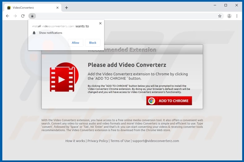 Website used to promote Search by Video Converterz browser hijacker