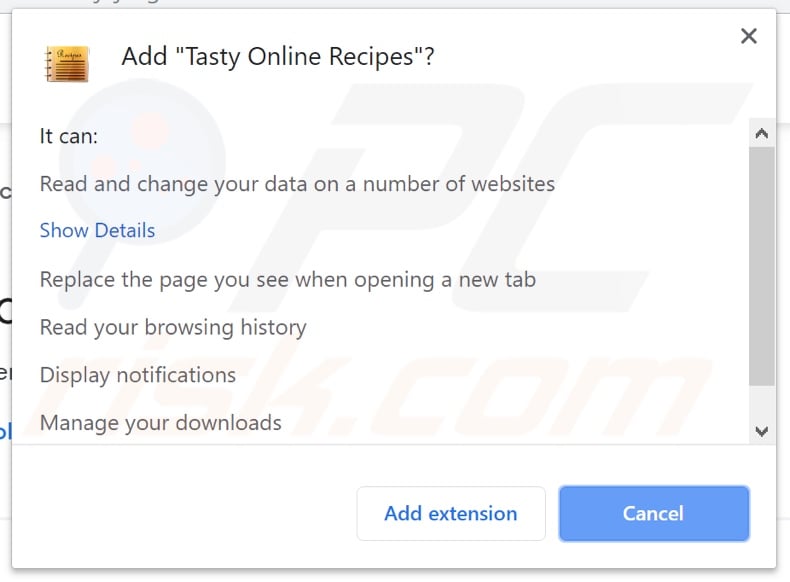 Tasty Online Recipes asking for permissions