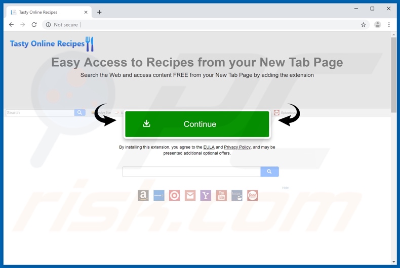 Website used to promote Tasty Online Recipes browser hijacker