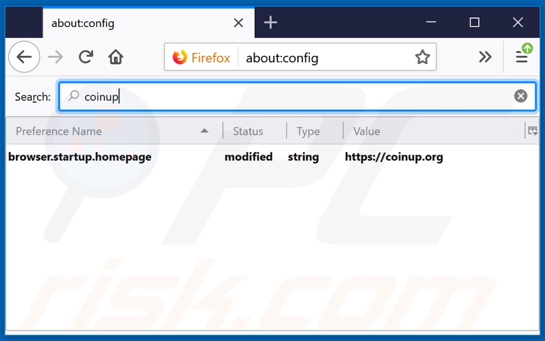 Removing coinup.org from Mozilla Firefox default search engine