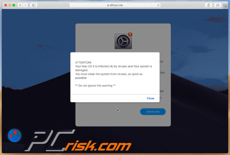 0fficial.info pop-up scam (GIF)