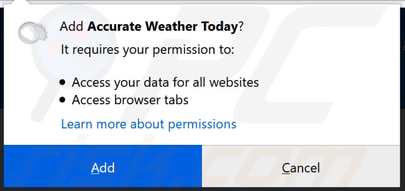 Accurate Weather Today asking for permissions on Firefox