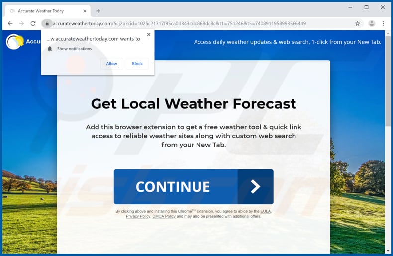 Website used to promote Accurate Weather Today browser hijacker