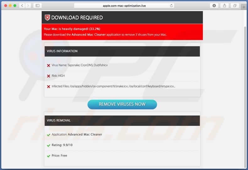 apple.com-mac-optimization[.]live encourages to download Cleanup My Mac