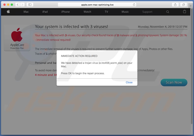 apple.com-mac-optimizing[.]live scam
