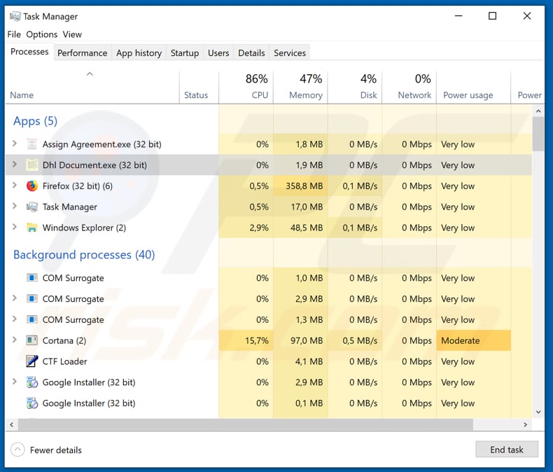 BlackRat malicious process in task manager