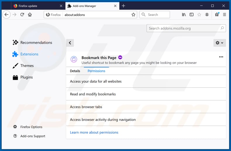 Removing Bookmark this Page ads from Mozilla Firefox step 2