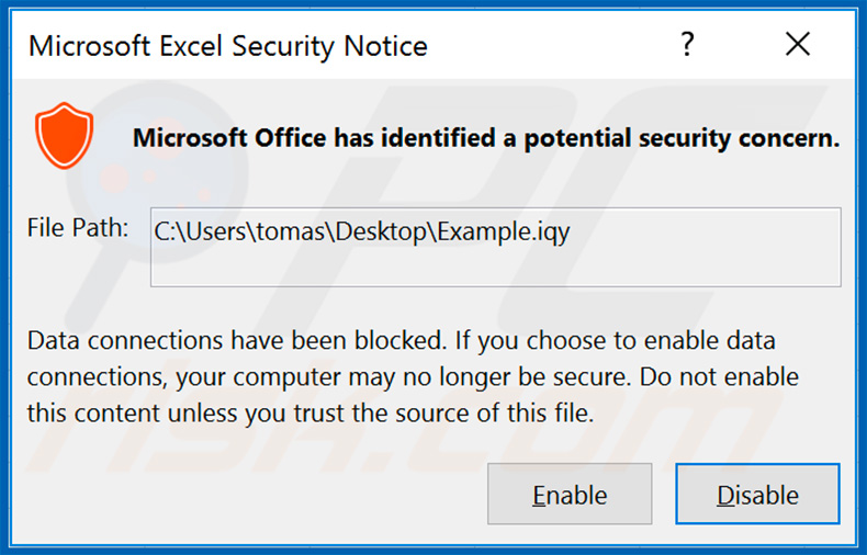 Buran ransomware Microsoft Excel Security Notice window