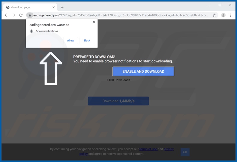 eadingenered[.]pro pop-up redirects