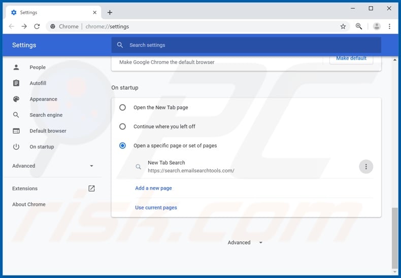 Removing search.emailsearchtools.com from Google Chrome homepage