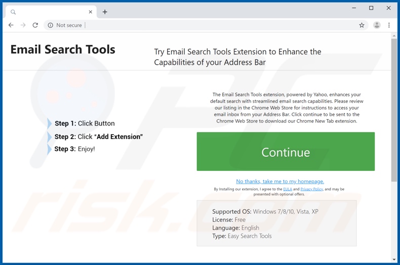 Website used to promote Email Search Tools browser hijacker