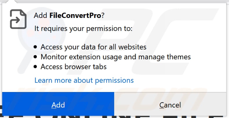 FileConvertPro assk for a permission to access data on Firefox