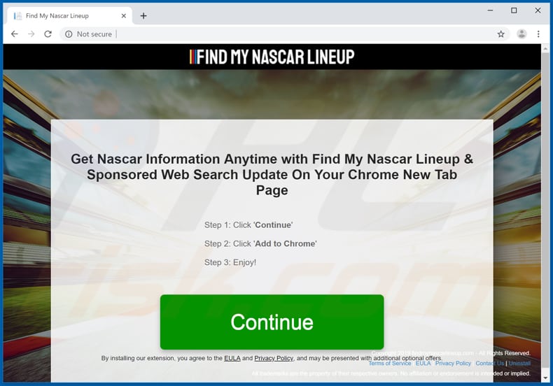 Website used to promote Find My Nascar Lineup browser hijacker