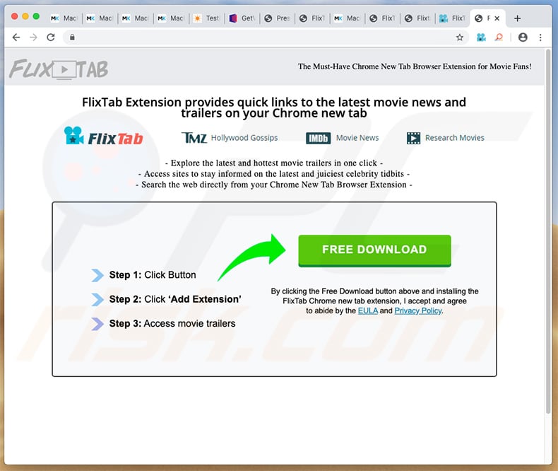 FlixTab browser hijacker promoting website (sample 2)