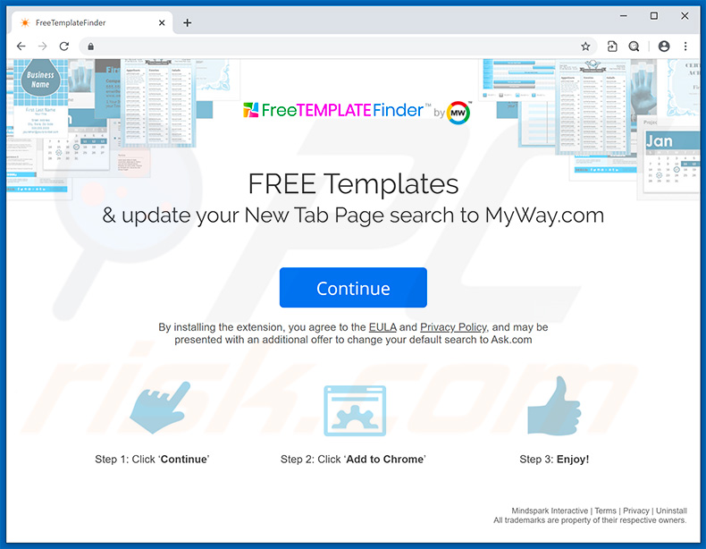 FreeTemplateFinder browser hijacker promoting website (sample 2)