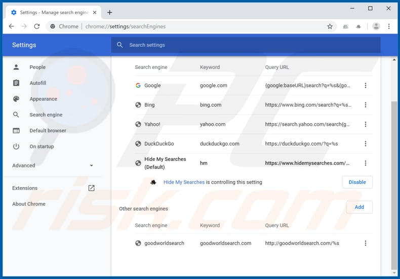 Removing search.getbreakingnewstabnet.com from Google Chrome default search engine