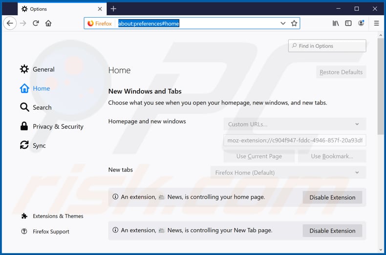 Removing search.getbreakingnewstabnet.com from Mozilla Firefox homepage