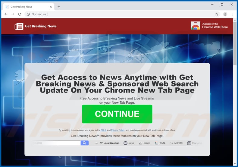 Website used to promote Get Breaking News browser hijacker