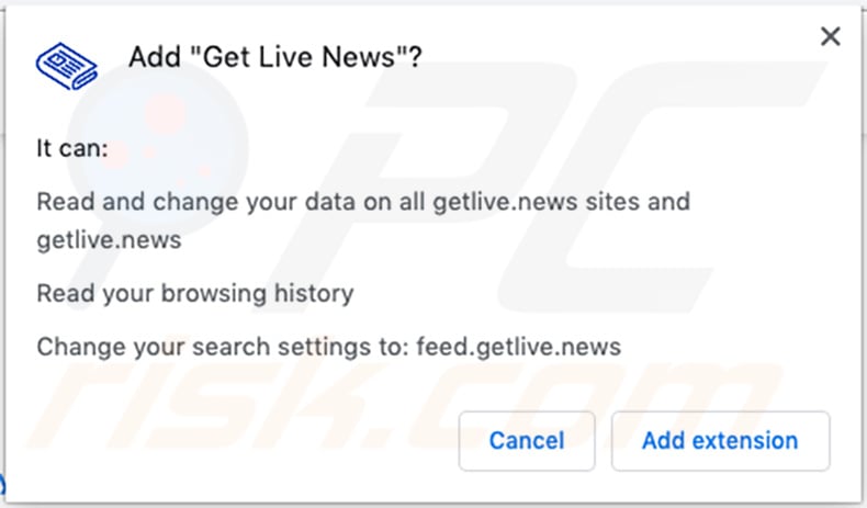 Get Live News browser hijacker asking for permissions