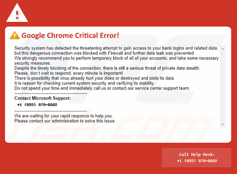 Google Chrome Critical Error! pop-up scam