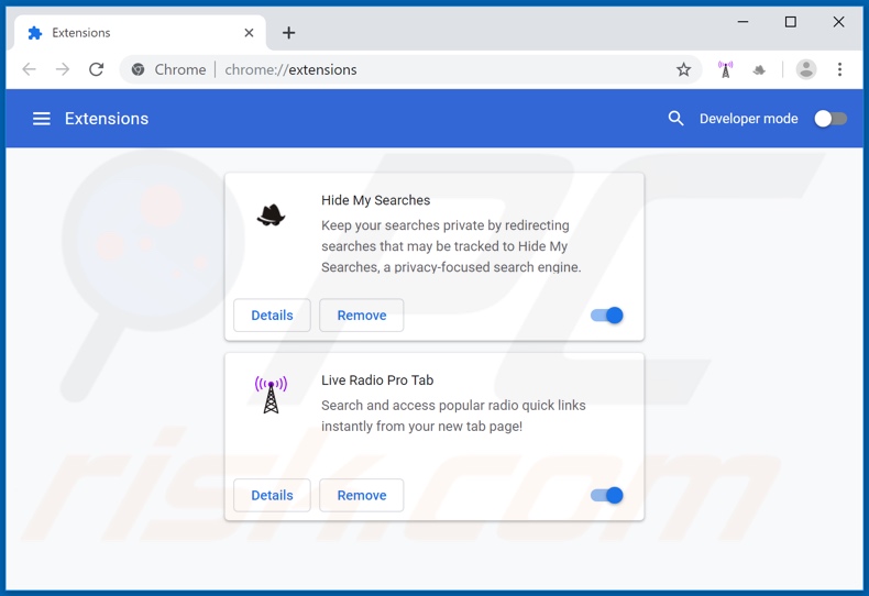 Removing search.tliveradiopro.com related Google Chrome extensions