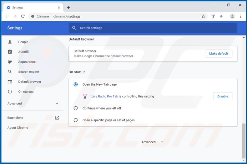 Removing search.tliveradiopro.com from Google Chrome homepage