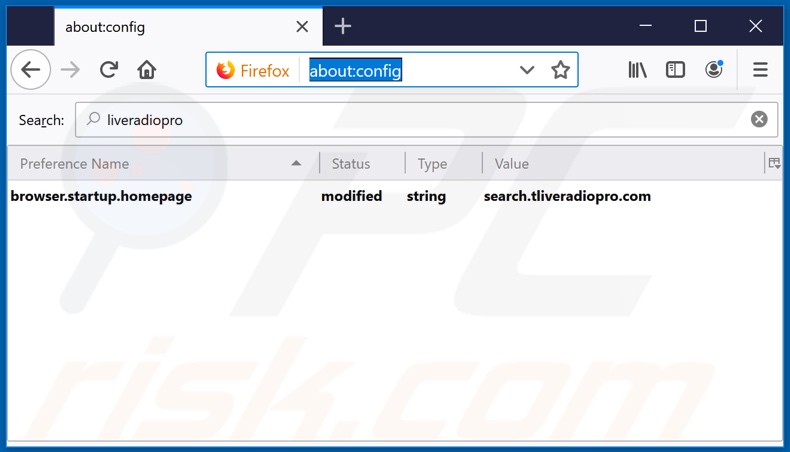 Removing search.tliveradiopro.com from Mozilla Firefox default search engine