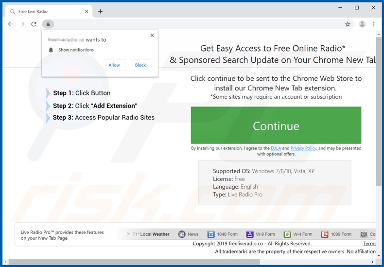 Website used to promote Live Radio Pro Tab browser hijacker