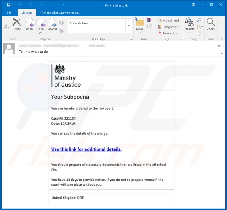 Ministry of Justice Email Virus
