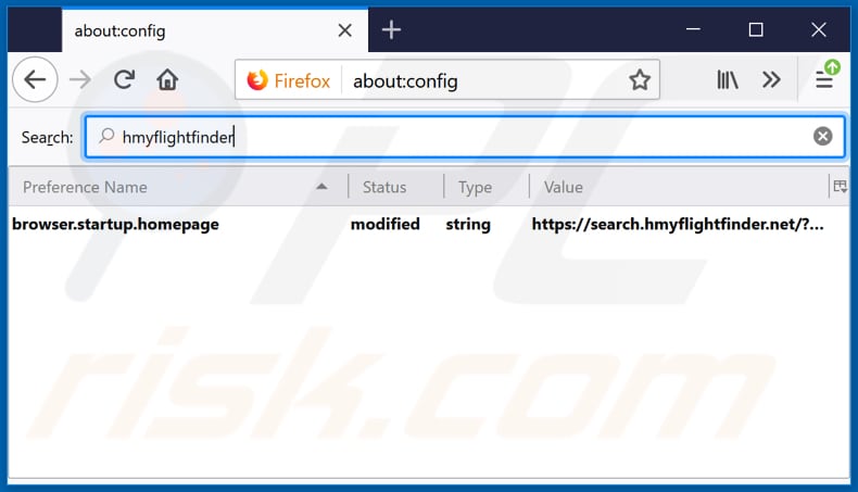 Removing search.hmyflightfinder.net from Mozilla Firefox homepage