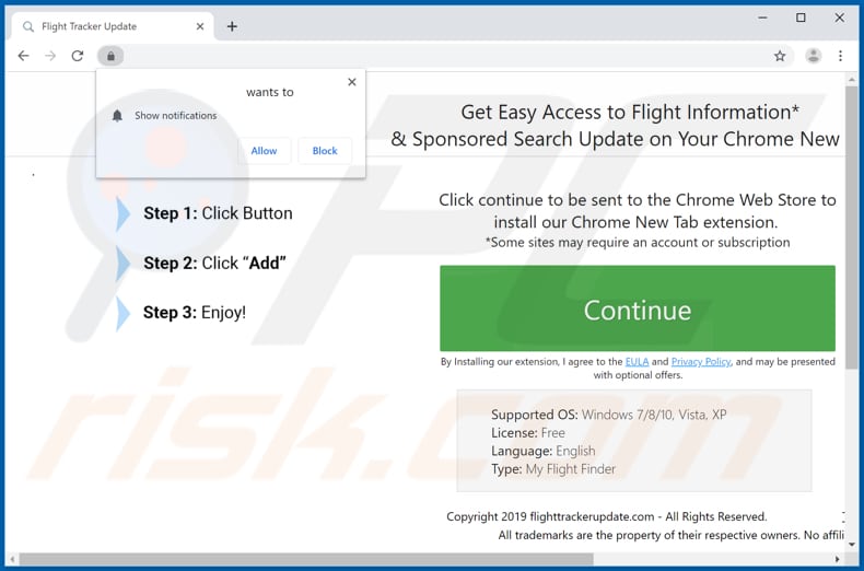 Website used to promote My Flight Finder browser hijacker