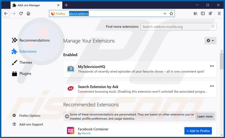 Removing hp.myway.com related Mozilla Firefox extensions