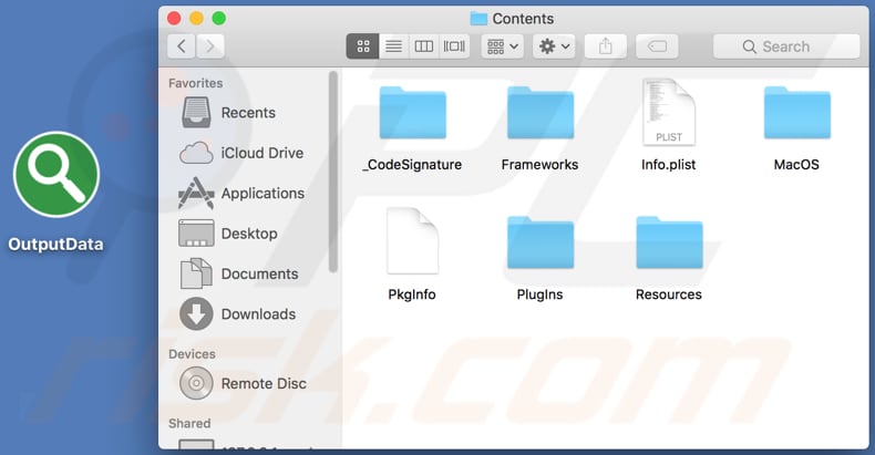 OutputData installation folder and its contents