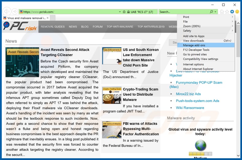 Removing Pagefinder ads from Internet Explorer step 1