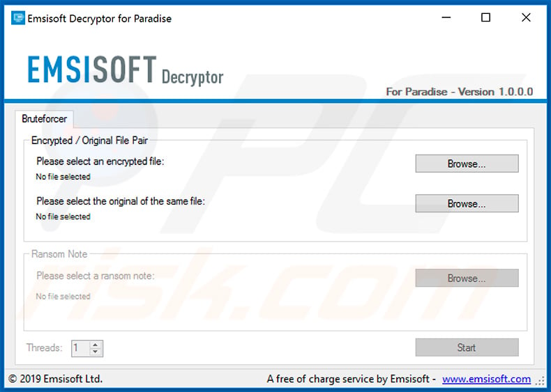 Paradise ransomware decrypter by Emsisoft