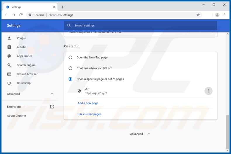 Removing qqs7.xyz from Google Chrome homepage