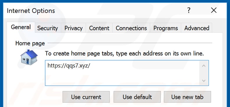 Removing qqs7.xyz from Internet Explorer homepage