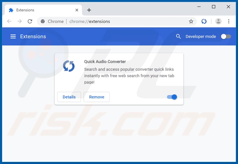 Removing search.quickaudioconvertertab.com related Google Chrome extensions