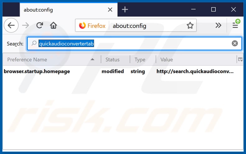 Removing search.quickaudioconvertertab.com from Mozilla Firefox default search engine