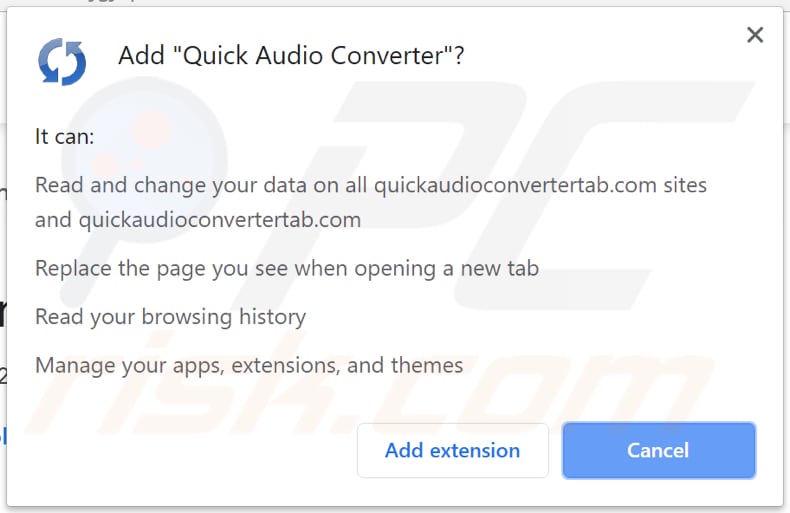 Quick Audio Converter wants a a permission to access data on Chrome