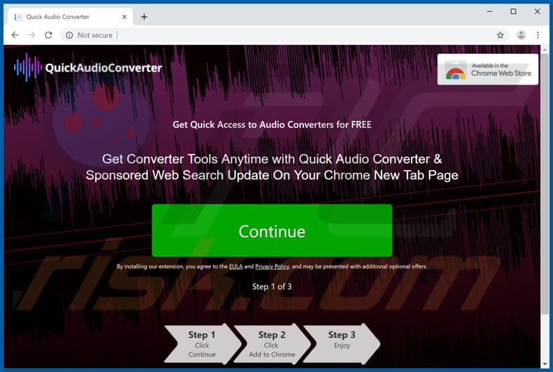 Website used to promote Quick Audio Converter browser hijacker