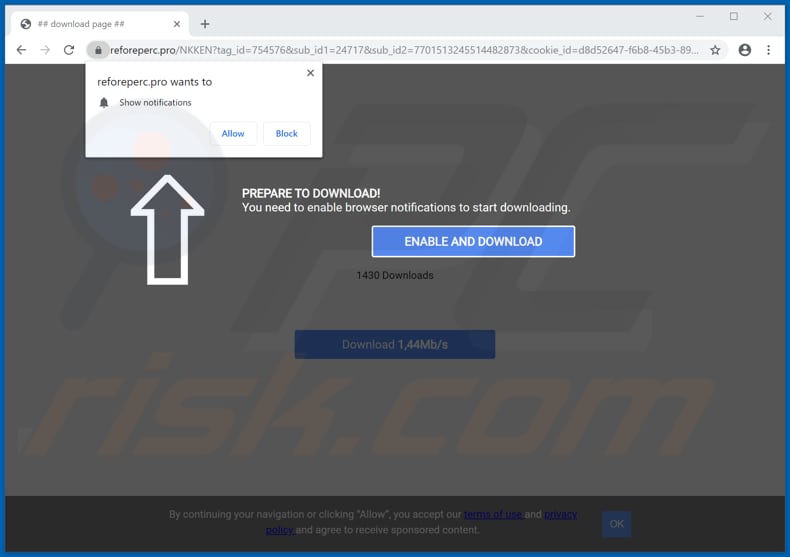 reforeperc[.]pro pop-up redirects
