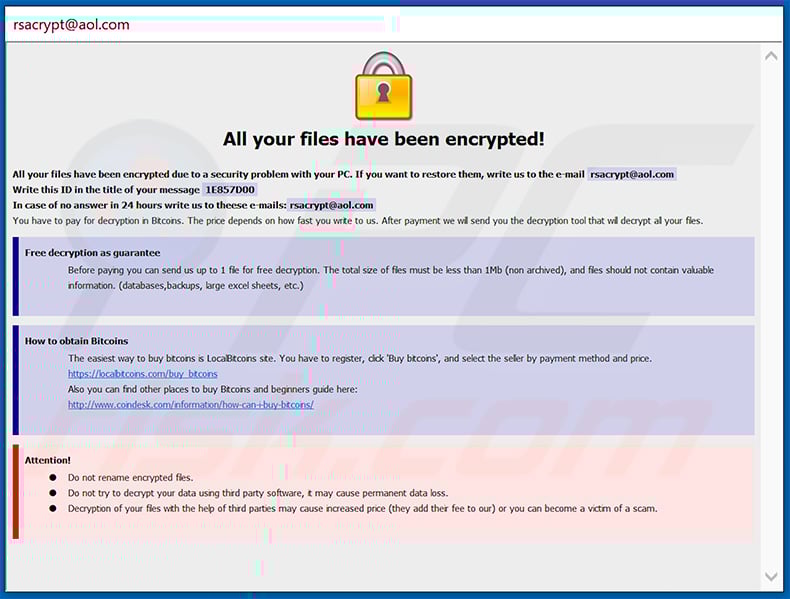 Updated RSA ransomware pop-up window